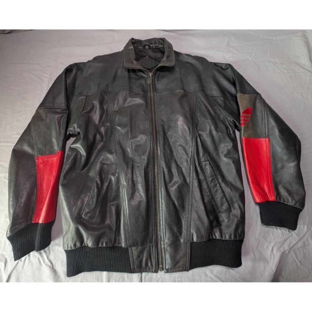 Vintage Adidas Leather A-15 Bomber Jacket Size Medium 80s 90s Run DMC Style